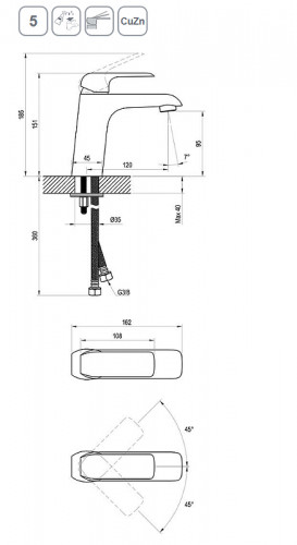 Смеситель для раковины Ravak Flat FL 014.20 X070173 Черный матовый латунь