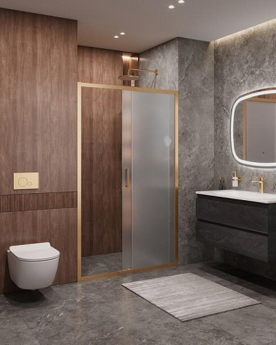 Душевая дверь Cezares Molveno 120 MOLVENO-BF-1-120-P-BORO профиль Брашированное золото стекло рифленое