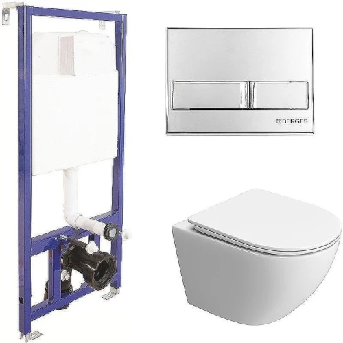 Унитаз с инсталляцией BelBagno Uno-Tor BB5177CH-TOR/SC + Berges Novum L3 040213 с сиденьем Микролифт и клавишей смыва Хром