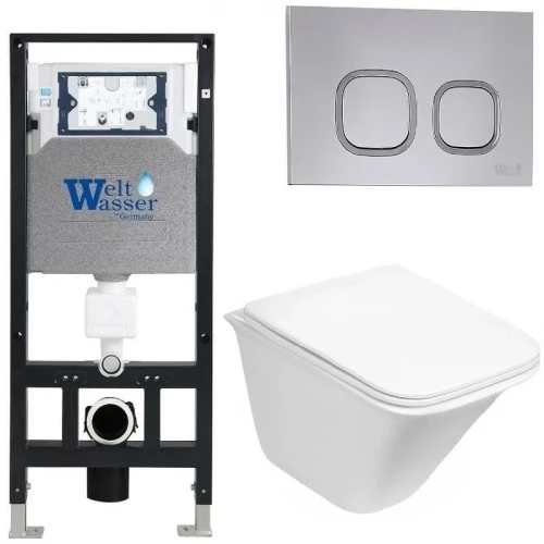 Комплект унитаза с инсталляцией WeltWasser AMBERG 506 + ROTBACH 004 GL-WT + AMBERG RD-CR 10000006832 цвет Белый глянцевый с сиденьем Микролифт и клавишей смыва цвет Хром