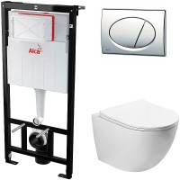 Комплект унитаза SantiLine SL-5005 с инсталляцией Alcaplast Sadromodul AM101/1120-3:1 RU M71-0001 с сиденьем Микролифт и клавишей смыва Хром фаянс подвесной