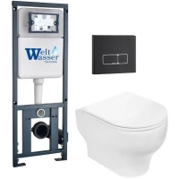 Комплект унитаза с инсталляцией WeltWasser MARBERG 410 + ERLENBACH 004 GL-WT + MAR 410 SE MT-BL 10000010377 цвет Белый глянцевый с сиденьем Микролифт и клавишей смыва цвет Черный матовый