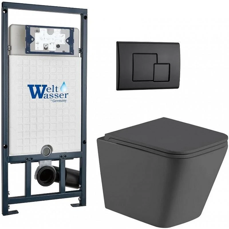 Комплект унитаза с инсталляцией WeltWasser MARBERG 507 + GELBACH 043 MT-GR + MAR 507 SE GL-WT 10000012046 цвет Белый глянцевый с сиденьем Микролифт и клавишей смыва цвет Белый глянцевый