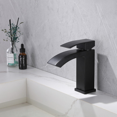 Смеситель для раковины Abber Wasserfall AF8610B Черный матовый латунь на столешницу