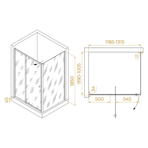 Душевой уголок RGW Passage 120x100 41084410-014 профиль цвет Черный стекло прозрачное