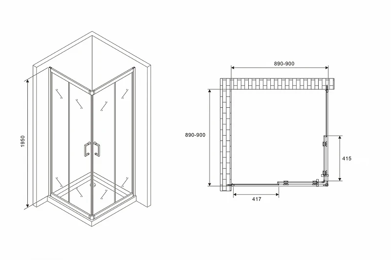 Душевой уголок Abber Schwarzer Diamant 90x90 AG02090B5 профиль Черный стекло прозрачное