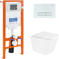 Комплект унитаза с инсталляцией BelBagno Due BB3103CHR/SC/BB002-80/BB018-GV-BIANCO с сиденьем Микролифт и Белой клавишей смыва фаянс подвесной