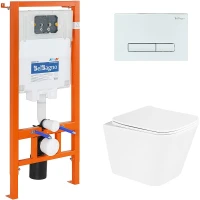 Комплект унитаза с инсталляцией BelBagno Due BB3103CHR/SC/BB002-80/BB018-GV-BIANCO с сиденьем Микролифт и Белой клавишей смыва фаянс подвесной