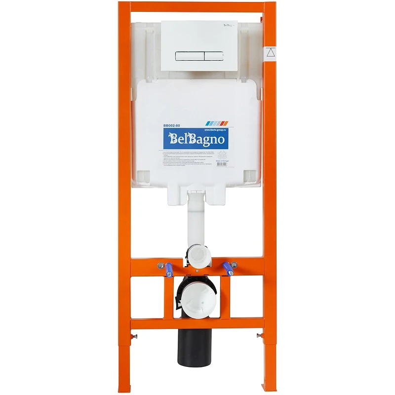 Комплект унитаза с инсталляцией BelBagno Due BB3103CHR/SC/BB002-80/BB018-GV-BIANCO с сиденьем Микролифт и Белой клавишей смыва фаянс подвесной