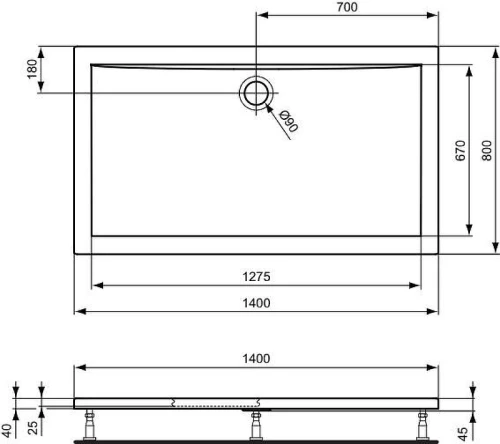 Акриловый поддон для душа Ideal Standard Ultraflat 140X80 K518501 цвет Euro White / Евробелый