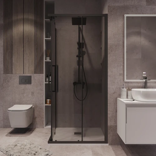 Душевой уголок Grossman Cosmo 80х80 300.K33.02.8080.21.10 профиль Черный матовый стекло тонированное
