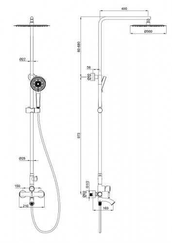 Душевая система Wonzon & Woghand Tor WW-88047073-BGM цвет Темный графит