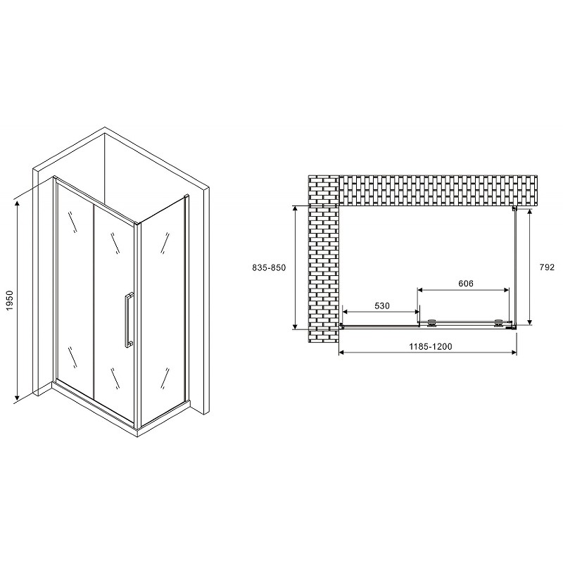 Душевой уголок Abber Schwarzer Diamant 120x85 AG30120H-S85 профиль Хром стекло прозрачное
