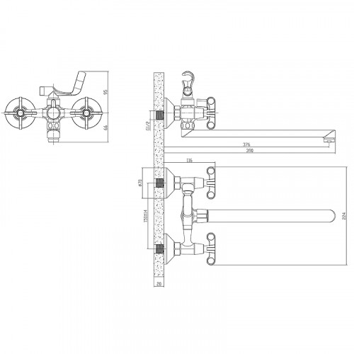 Смеситель для ванны Rossinka RS42-80 универсальный