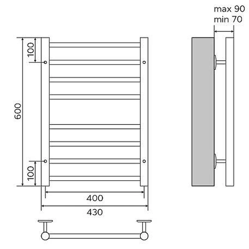 Водяной полотенцесушитель Azario Parma 400x600 П8 AZ10146S нижнее/диагональное подключение, G 1/2 Хром
