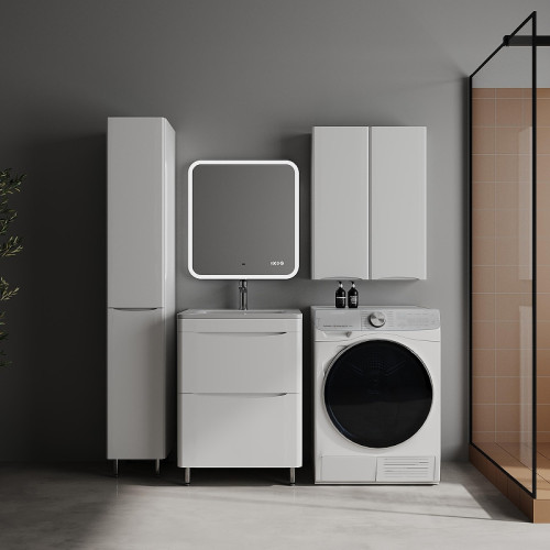 Шкаф пенал Style Line Бергамо 30 L Люкс Плюс СС-00002510 с бельевой корзиной цвет Белый глянец антискрейтч