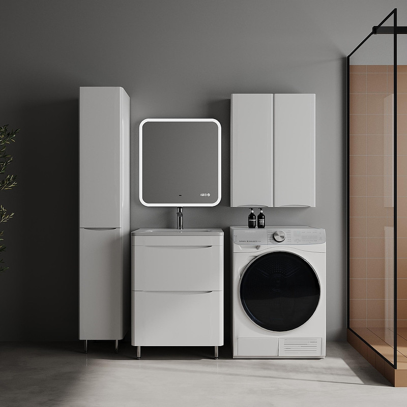 Шкаф пенал Style Line Бергамо 30 L Люкс Плюс СС-00002510 с бельевой корзиной цвет Белый глянец антискрейтч