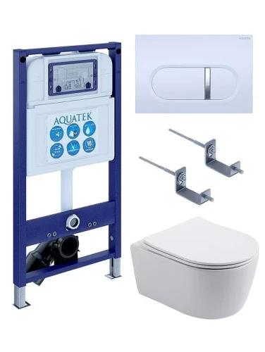 Комплект унитаза с инсталляцией Aquatek Set Aquatek Европа New-042 4в1 цвет Белый с сиденьем Микролифт и клавишей смыва цвет Белый