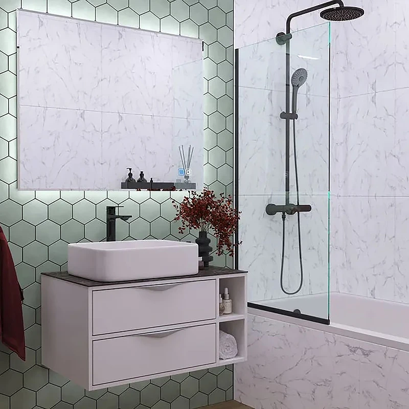 Шторка на ванну Reflection 70х140 RX14070CBL-03 профиль Черный стекло прозрачное