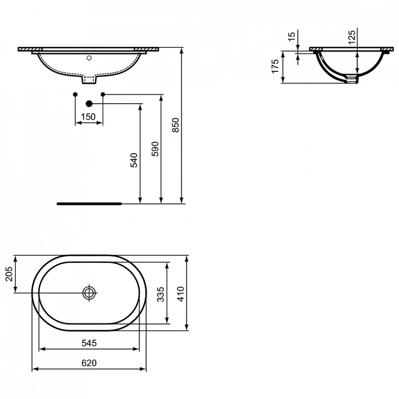 Раковина встраиваемая снизу Ideal Standard Connect 62 E505001 цвет Euro White / Евробелый