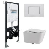 Комплект унитаза Abber Rechteck AC1201-AC0105-AC0120MW с сиденьем Микролифт и клавишей смыва цвет Белая матовая