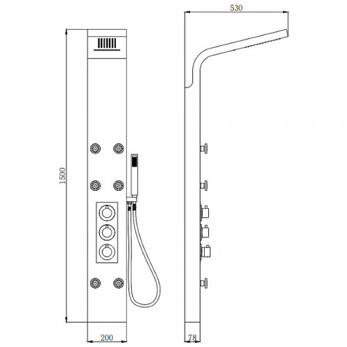 Душевая панель beWash BV3TMSP7233 с гидромассажем Белая латунь на стену