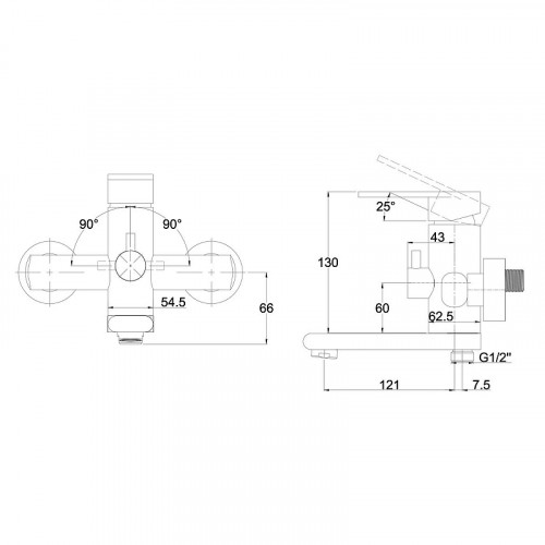 Смеситель для ванны Kaiser Arena 33022 Хром латунь на стену