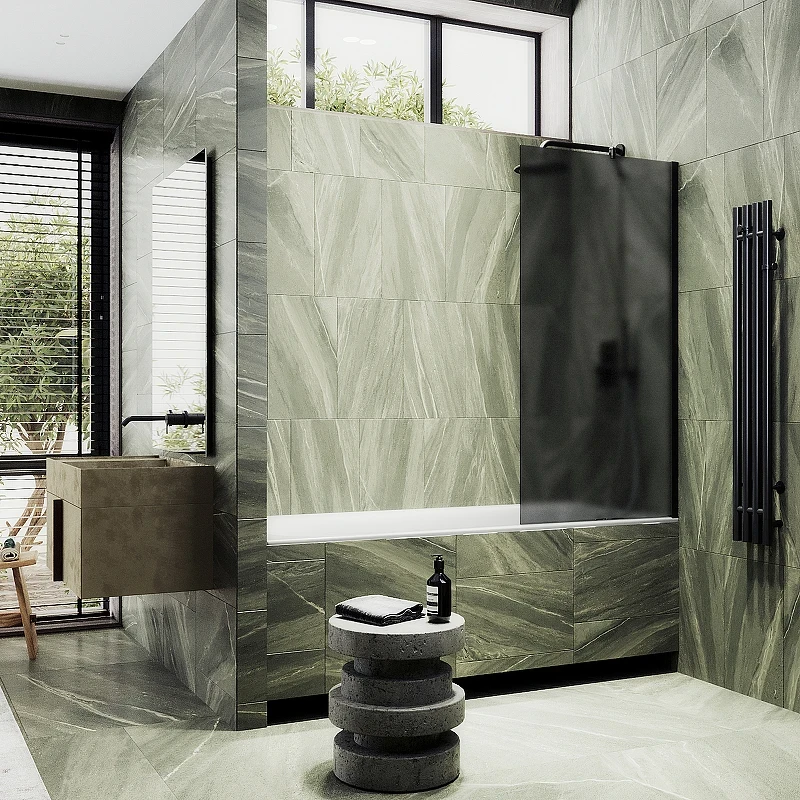 Шторка на ванну Maybah Glass MGV-87-6ш 700x1400 в широком профиле Черный стекло графитовое матовое