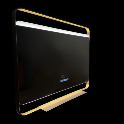 Зеркало Azario Дарья 100 АZ-LED013825 с подсветкой цвет Золото матовое с подогревом и часами