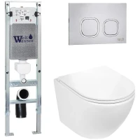 Комплект унитаза с инсталляцией WeltWasser AMBERG 350 ST + MERZBACH 043 GL-WT + AMBERG RD-MT CR 10000011284 цвет Белый глянцевый с сиденьем Микролифт и клавишей смыва цвет Хром матовый