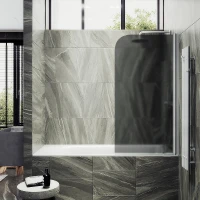 Шторка на ванну Maybah Glass MGV-624-1 800x1400 поворотная на монопетле Белый стекло графитовое матовое