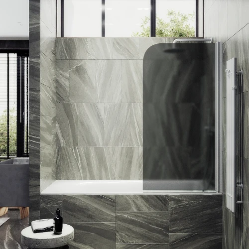 Шторка на ванну Maybah Glass MGV-624-1 800x1400 поворотная на монопетле Белый стекло графитовое матовое