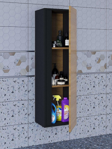 Шкаф пенал Uperwood Barsa 35 293020545 подвесной цвет Черный матовый Дуб сонома