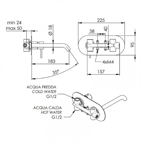 Смеситель для раковины Remer X-Style X15L Хром латунь встраиваемый