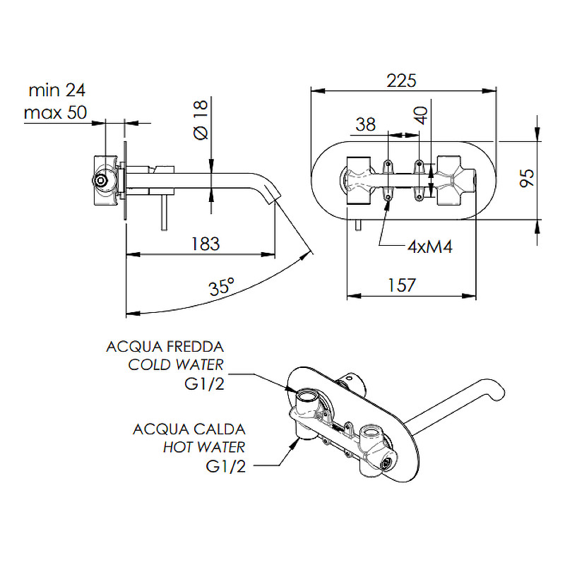 Смеситель для раковины Remer X-Style X15L Хром латунь встраиваемый