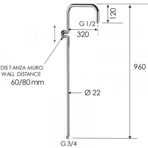 Душевая штанга Remer 329X Хром латунь на стену