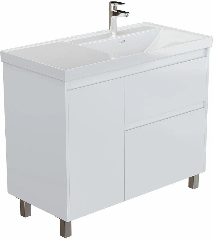Тумба под раковину Aquanet Nova Lite 2.0 100 R 346340 цвет Белый глянец