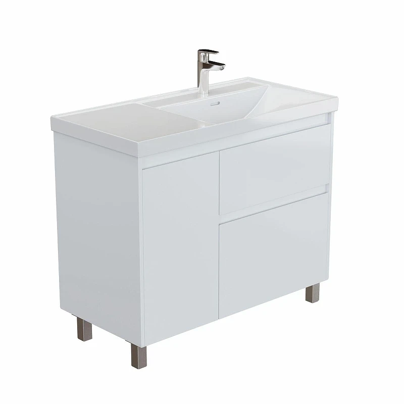 Тумба под раковину Aquanet Nova Lite 2.0 100 R 346340 цвет Белый глянец
