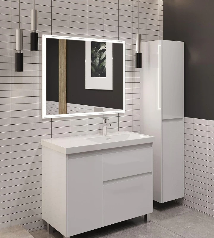 Тумба под раковину Aquanet Nova Lite 2.0 100 R 346340 цвет Белый глянец