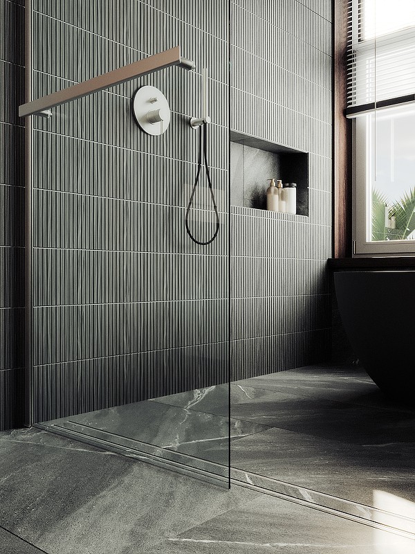 Душевая перегородка Maybah Glass MGD-720-5ш 690x1950 в широком профиле Хром матовый стекло прозрачное