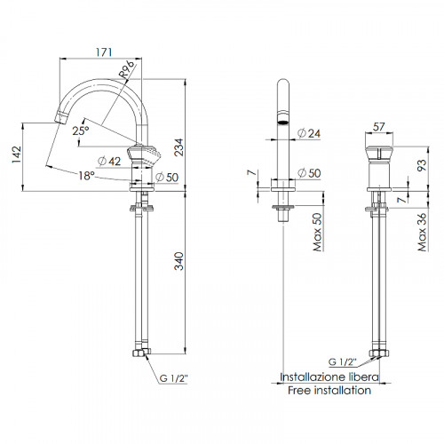 Смеситель для раковины Remer Element ET57 Хром латунь