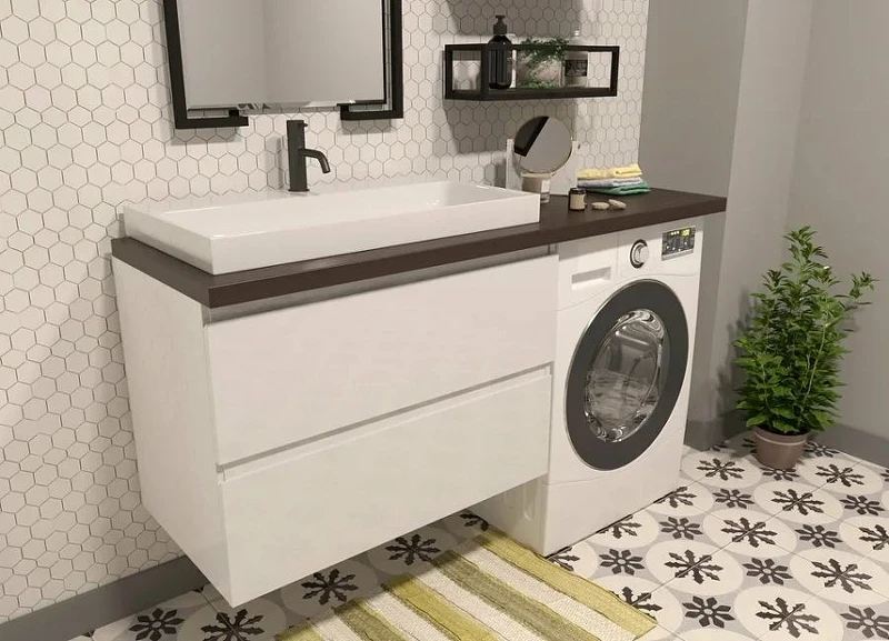 Тумба с раковиной Эстет Malibu Luxe 155 L ФР-00007116 подвесная Белая Темное дерево МДФ / ЛДСП