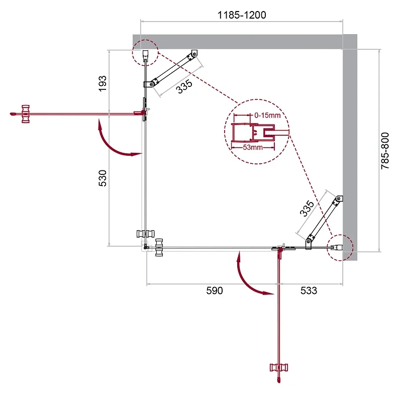 Душевой уголок BelBagno Kraft 120х80 KRAFT-AH-22-120/80-C-Cr-R профиль Хром стекло прозрачное