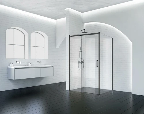 Душевой уголок BelBagno Acqua 150х90 ACQUA-AH-1-150/90-C-NERO профиль Черный стекло прозрачное