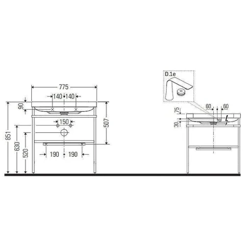 Консоль с раковиной Duravit Happy D.2 Plus 80 HP4837O2222 цвет Хром Белый