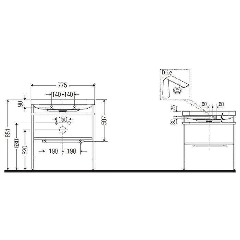 Консоль с раковиной Duravit Happy D.2 Plus 80 HP4837O2222 цвет Хром Белый