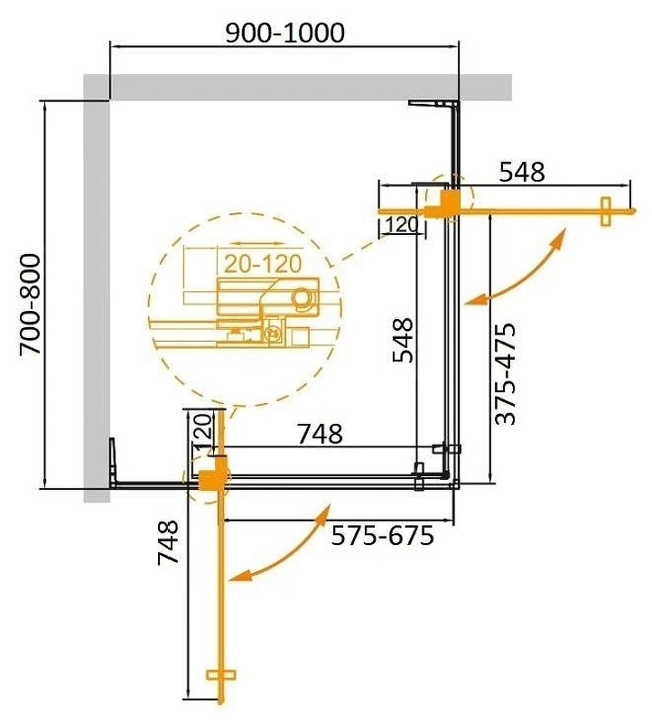 Душевой уголок Cezares Slider 100х80 SLIDER-AH-2-70/80-90/100-GRIGIO-BORO профиль цвет Брашированное золото стекло серое