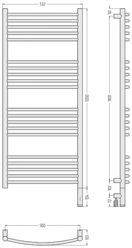 Электрический полотенцесушитель Сунержа Богема 3.1 выгнутая 120x50 15-6003-1250 цвет Тёмный титан муар