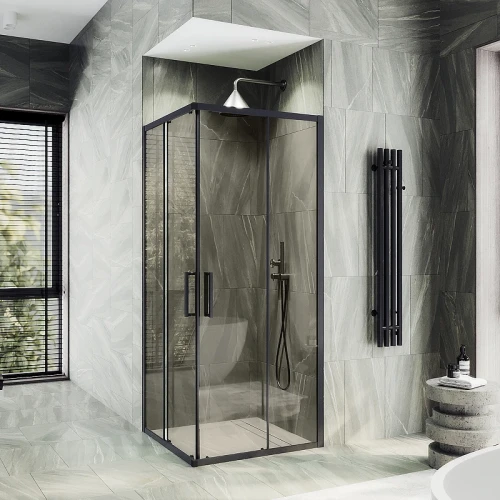 Душевой уголок Maybah Glass MGY-1323-6 900x900x1950 раздвижной профиль Черный стекло прозрачное