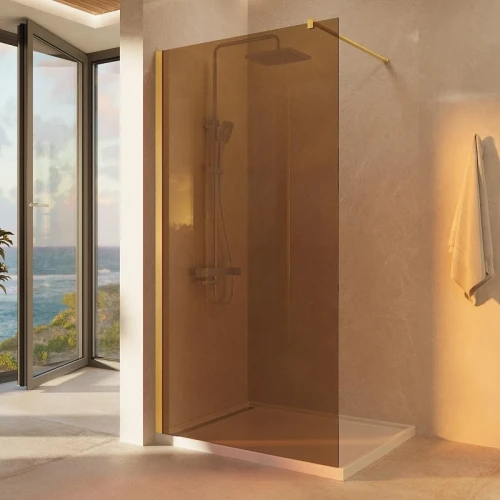 Душевая перегородка Vincea Walk-In 100 VSW-1H100GSG профиль Золото матовое стекло янтарь